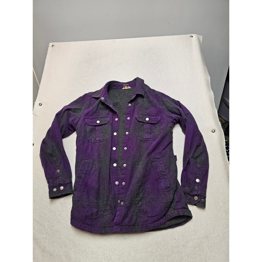 Duluth Trading Co Purple Plaid Fleece Lined Flannel Snap Front Shirt Jacket S